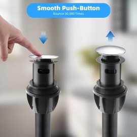 Hibbent Push and Seal Pop Up Drain Stopper with Overflow for Bathroom Sink Faucet 2 Pack - Chrome