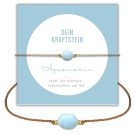 happymaker - Aquamarin Armband Damen, echter Edelstein und vergoldete Perlen, Wickelarmband, größenverstellbar, Geburtsstein März, Sternzeichen Fisch, handgefertigt in Deutschland