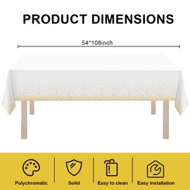ZHZJCKSHB 8 Pack Plastic Tablecloth 54" x 108" Disposable Table Cloths for 6 to 8 Foot Tables Rectangle Table Cover for Parties (White & Gold Dot, Rectangle)