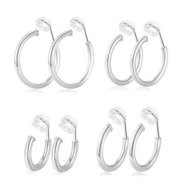 PLOMFOV Clip On Hoop Earrings for Women Non Pierced Earrings Clip On Hoops No Piercing Fake Hoop Earrings For Non-Pierced Ears 10-20MM Silver