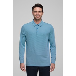 YAMXDM Mens Golf Shirts Moisture Wicking Long Sleeve Collared Business Casual Stylish Striped Tennis Polo Shirts for Men Royal Blue Stripe XL