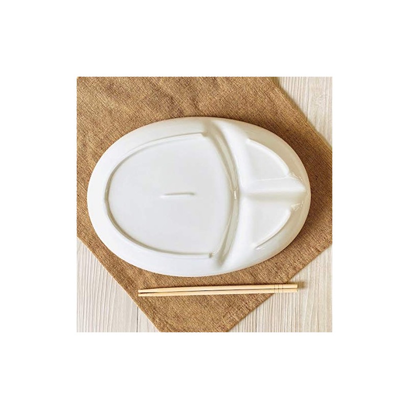 Nishida 110141 Lunch Plate, 3 Compartments, Oval Shaped Divider Plate