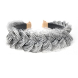 STHEJFB Wide Braided Headband Hoop Fashion Hair Accessories Elastic Non-slip Band for Women and Girl (silver grey)