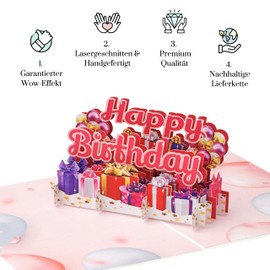 Magic Moments® Happy Birthday Pop Up Karte - Lustige 3D Geburstagkarte Groß 15x20cm mit Umschlag für Frau, Kinder, Mama, Mädchen zum Geburstag - Glückwunschkarte Geburstag - Grußkarte