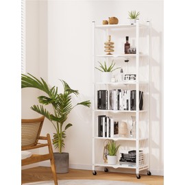 ALANNG 73.6 Inch Folding Bookshelf, 6 Tier Metal Bookcase and Bookshelves, Tall Shelves for Living Room Office Bedroom, Heavy Duty Book Shelve Free Standing Open Bookshelve (White, 2PACK)