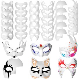 30Pcs Paper Mache Masks, White Paper Masks Craft Mask Half Face Party Masks, DIY Blank Paintable Art Cosplay Masks(6 Styles)