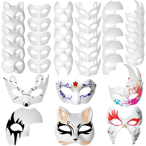 30Pcs Paper Mache Masks, White Paper Masks Craft Mask Half