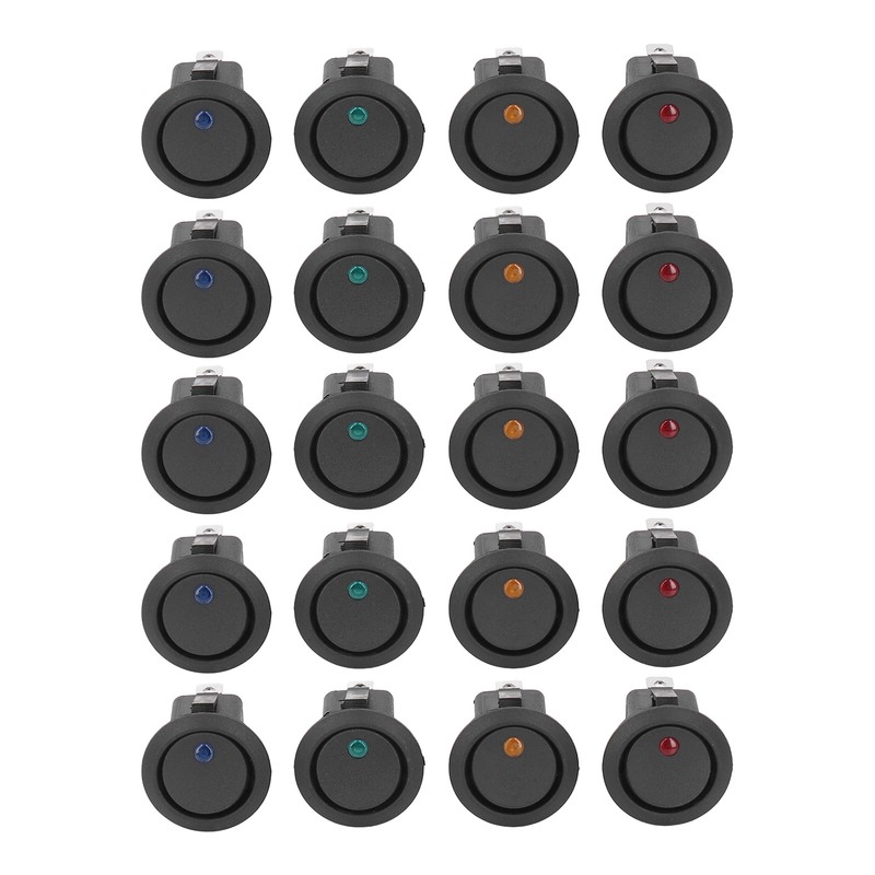 20Pcs 12V Round Rocker Switch LED Light 3 Pin 2