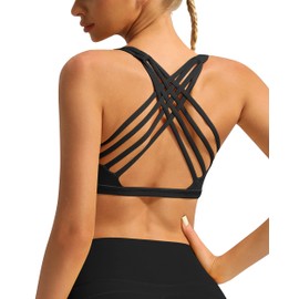 QUEENIEKE Sports Bras for Women Padded Cloud Support for Yoga Cross Back Strappy Free to Be Bra (Black, L)