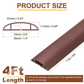 HARFINGTON 4ft Cord Cover Floor W0.6 x H0.33 Inner Channel PVC Hide Extension Cable Floor Wire Hider Wire Covers Protector for Prevent Cable Trips Cables Management, Coffee