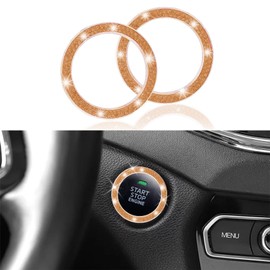 PACLVIO 2pcs Bling Crystal Double Rhinestone Car Engine Start Decoration Ring, Sparkling Push Start Button Sticker, Push to Start Button Cover/Sticker, Bling Car Interior Accessories for Women (Peach)