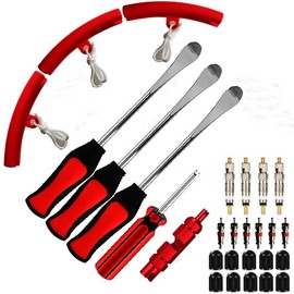 Tire Spoons Motorcycle Dirt Bike Tire Changing Tools Iron Set,Tire Spoon Levers Tire Changer Kit for ATV Lawn Mower with Tire Spoons, Rim Protector, Valve Cap,Valve Tool and Valve Cores,28Pcs