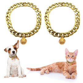 Fayemint 2 Pieces Gold Cat Collar, Gold Puppy Collar with Bell, Pet Jewellery Collar, for Pet Cosplay Costume, Photo Props