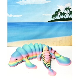 2pcs 3D Printed Manatee, Full Articulated Flexible Fidget Toys, Mother and Child Sea Animal Creatures, Stress Relief Fidget Toy, Desk Decor - AM-MC-Rainbow