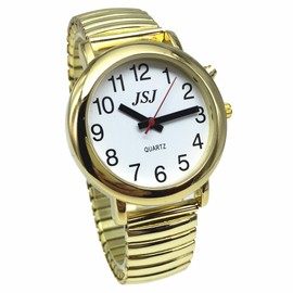 English Talking Watch for Blind People or The Elderly and Visually Impaired People wi th Alarm of Quartz, Talking Date and Time, Golden Color, White Face