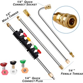 YUET Pressure Washer Extension Wand Set, Power Washer Replacement Lance with 6 Spray Nozzle Tips, Gutter Cleaning Tools Extension Wand, 1/4" Quick Connect, Anti-Leaked Ring Replacement, 4000PSI