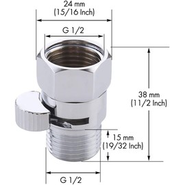 YOUHO Shut Off Valve Brass Shower Head Valve with Handle Lever G1/2 Water Flow Control Valve Regulator Chrome