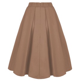 Tandisk A-Line Pleated Vintage Skirts with Pockets for Women Khaki S