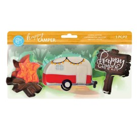 R&M Happy Camper Cookie Cutter 3 Piece Set. Includes Camp Fire, Camper / RV, and Camp Sign Cookie Cutter.