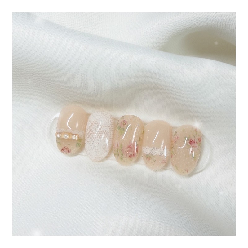 [Handmade Nail Tips] Vintage Rose Nail Tips - Long Oval