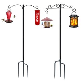 Rexwnadu Adjustable 2 Pack 76 INCH Double Shepherds Hooks for Outdoor, Heavy Duty Two Sided Bird Feeder Pole for Hanging Plant Baskets, Solar Light Lanterns, Wind Chimes