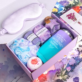 Birthday Gifts for Women, Aoen Unique Spa Relaxation Self Care Gifts for Women Friendship, Best Friend, Mom, Wife, Sister, 8P Purple Get Well Soon Gift Baskets for Christmas, Valentines, Mothers Day