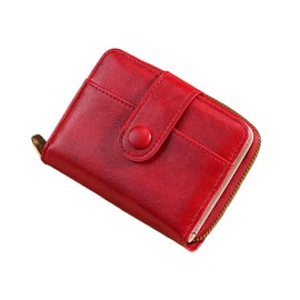 MSLSOZ Elegant Red Leather Women's Wallet - Compact Zip-Around Clutch with Card Slots, ID Window & Secure Zippered Compartment, Ladies Small Purses.