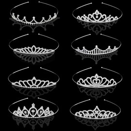 SHEHARUHI 8pcs Rhinestone Tiara Headbands Adjustable Silver Metal Crowns Princess Headpieces Weddings Prom Party for Brides Girls Teens