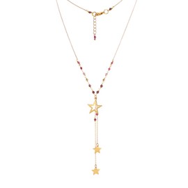 Lannclothesdesign Star Necklace – Brass Boho Necklace for Women with Star Pendant – Elegant and Dainty Star Dangle Necklace Boho Choker – Handmade Statement Necklace with Semi-Precious Stones (16 Inches, Gold Purple)