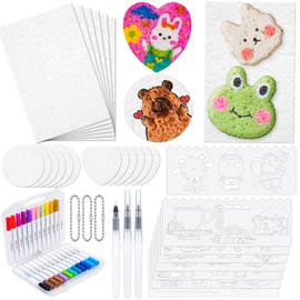 Meetory Magic 3D Foam Texture Painting Kit, Including 18 Pcs Foam Texture Paper, 12 Acrylic Paint Markers, 3 Watercolor Brush Pens(L,M,S),18 Bead Chains and 8 Pre-Designed Sticker Line Drawings