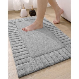 DEXI Bathroom Rugs 24"x43", Non Slip Bath Mats for Bathroom Floor, Ultra Soft and Absorbent Bath Rug Shower Carpet, Machine Washable, Light Grey
