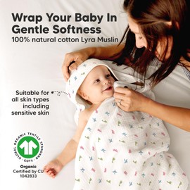 KeaBabies Muslin Baby Bath Towels with Hood for Girls, Boys, Large Organic Cotton Hooded Baby Towels for Newborns, Toddlers, Infant, Kids, Soft Absorbent Newborn Bath Essentials Gift Set (Roarsome)