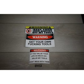VISX (3) Tools Warning Variety Pack Funny Sticker Decal JDM Joke Funny Die Cut
