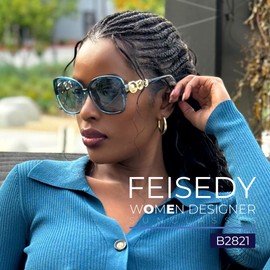 FEISEDY Women's Fashion Sunglasses, Oversized Square Frame with Pearl Sparkling, Polarized UV Protection B2821