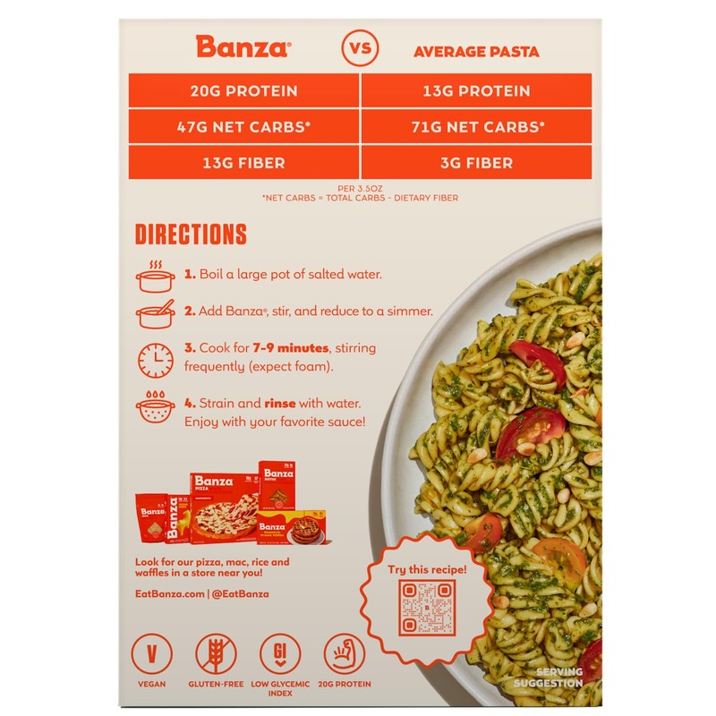 Banza Rotini Pasta from Chickpeas - Gluten Free, High Protein,