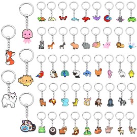 50Pcs Cute Animals Keychains Bulk,DIY Cute Keychain Charms,Backpack Charms for Girls,Backpack Keychains Include Cat and Dog ect,PVC Key Ring,Prize Box Toys for Classroom and Party Favors gifts