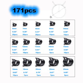 171Pcs 6-25mm Spring Band Hose Clamps With Swivel Flat Hose Clamp Plier Assortment Kit, Spring Band Type Fuel Line Silicone Vacuum Hose Steel Clamp,Low Pressure Air Clip Clamp