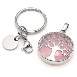 CrystalTears Natural Gemstone Key Fob Tree of Life Pendant Healing Stones Reiki Key Ring Keychain Decoration
