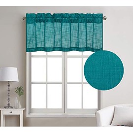 Rooney 1 Piece Semi-Sheer Linen Look Window Treatment Valance (52" W X 18" L, Teal)