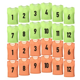 BGHTYYP 24 Pack Nylon Mesh Numbered Soccer Scrimmage Team Practice Vests Pinnies Jerseys Train Vest Youth for Adult Sport Football Basketball Green,Orange