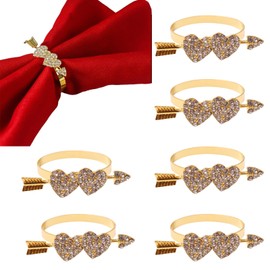 6 Pcs Valentine's Day Gold Double Heart Napkin Rings Rhinestone Heart Napkin Buckle Valentine's Day Napkin Holder Table Decor for Valentine's Day Wedding Dinner Party Supplies