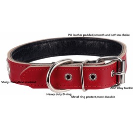 HOOTMALL Rhinestones Pet Dog Collars Adjustable Sparkly Crystal Studded Genuine Leather Pet Collar for Puppy Small and Medium Dog