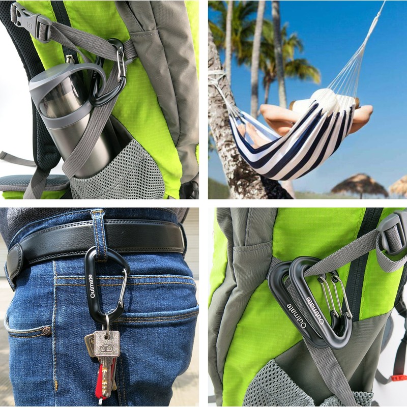 Outmate 12kN Heavy-Duty Carabiner Clips - Durable, Lightweight Aluminum Alloy