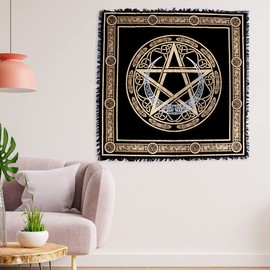 OCTAZI Altar Table Cloth Tarot Cards Bandana Tablecloth Wiccan Altar Tools Napkins Witchcraft Supplies Square Witch Pagan Spiritual Celestial Deck Witchy Spell Cotton Sacred Alter Cloth With Fringes