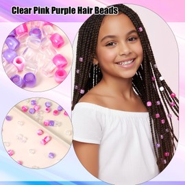 Nogeqi 48PCS Pink Beads for Hair Braids Kids Purple Pony Beads for Girls Women Loc Dreadlock Accessories Cute Braids Decoration Jewelry Making Kit