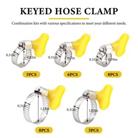 NYTKL 30PCS Stainless Steel Hose Clamps Assortment, 8-29mm Thumb Screw Hose Clamp with Plastic Handle, Adjustable Key-Type Pipe Clamp Set for Automotive Plumbing Securing Hoses