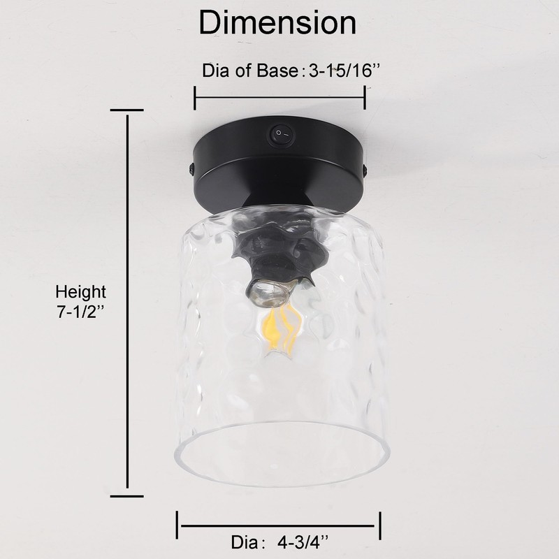 Volcode 12V Hammered Glass Ceiling Light for RV, Flush Mount