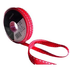 Berisfords 1339-RW-15 15 mm Stitch Grosgrain Ribbon, Red/White