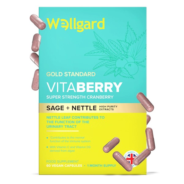 Wellgard Vitaberry for Women's Urinary Tract 60 Capsules - Proanthocyanidin-Rich Cranberry Capsules High Strength with Sage & Nettle Leaf, Vegan, Made in UK
