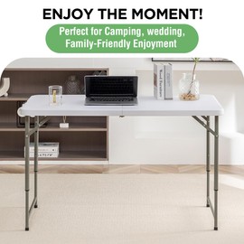 Red Mountain Valley 4 Feet Portable HDPE Foldable Table with Carrying Handle & Adjustable Height, 330lbs Capacity Heavy Duty Folding Plastic Dining Table Indoor Outdoor for Camping, Wedding, Picnic